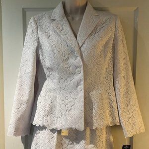 Kasper Two Piece White Lace Suit